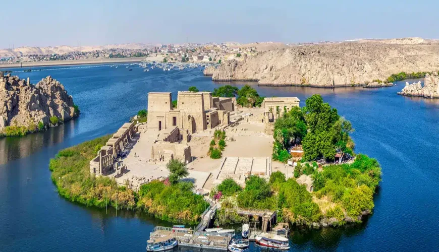 High dam Philae island and unfinished obelisk