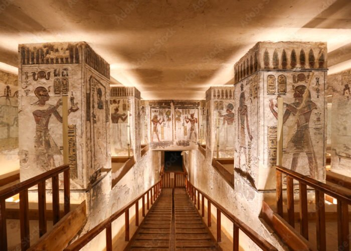 Intricate hieroglyphs inside a tomb during a private Valley of the Kings tour in Luxor.