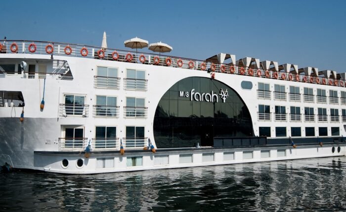 A 5-star ship sailing on a 4 day 3 night Nile cruise from Aswan.