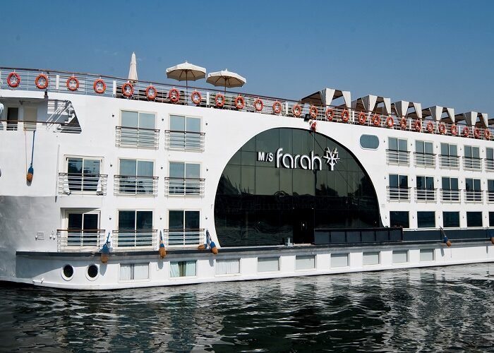 A 5-star ship sailing on a 4 day 3 night Nile cruise from Aswan.